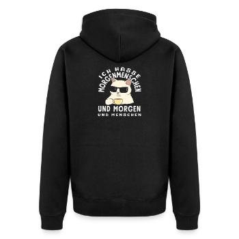 Ich hasse Morgenmenschen Kaffee Katze - Unisex Premium Bio Zip Hoodie - Schwarz - Hinten - Nico (187cm)