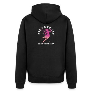 Die Lage ist besäufniserregend Fee - Unisex Premium Bio Zip Hoodie - Schwarz - Hinten - Nico (187cm)
