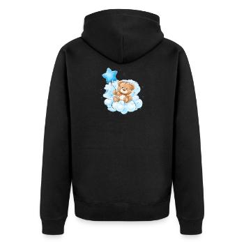 Teddy auf Wolken Ballon - Unisex Premium Bio Zip Hoodie - Schwarz - Hinten - Nico (187cm)