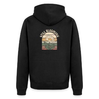 Vintage-Margerite - Unisex Premium Bio Zip Hoodie - Schwarz - Hinten - Nico (187cm)