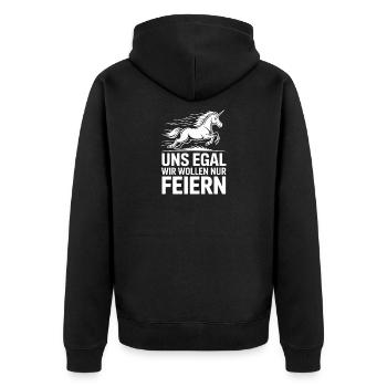  Uns Egal Wir Wollen Nur Feiern Einhorn Party - Unisex Premium Bio Zip Hoodie - Schwarz - Hinten - Nico (187cm)