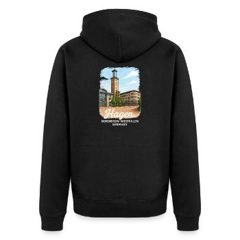 Hagen, Rhénanie-du-Nord-Westphalie - Veste à capuche bio Premium Unisexe - noir - Dos - Nico (187cm)