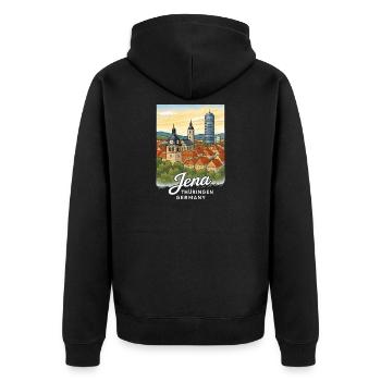 Jena - Unisex Premium Bio Zip Hoodie - Schwarz - Hinten - Nico (187cm)