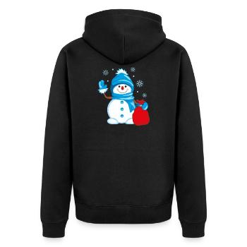 Schneemann mit einer Tasche voller Geschenke winkt - Unisex Premium Bio Zip Hoodie - Schwarz - Hinten - Nico (187cm)