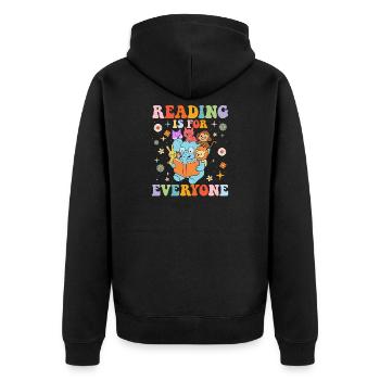 Reading Is For Everyone inklusiv Bücherwurm-Zitat - Unisex Premium Bio Zip Hoodie - Schwarz - Hinten - Nico (187cm)