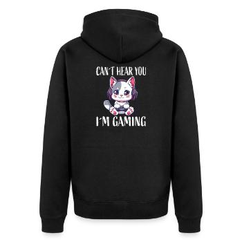 Gaming Cat Headphones - Unisex Premium Organic Zip Hoodie - black - Back - Nico (187cm)