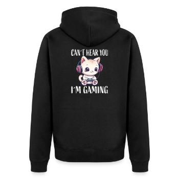 Cat Gaming While Gaming - Unisex Premium Organic Zip Hoodie - black - Back - Nico (187cm)