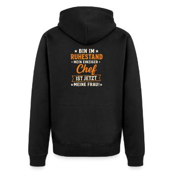 Witziges Ruhestand-Chef-Spruchdesign - Unisex Premium Bio Zip Hoodie - Schwarz - Hinten - Nico (187cm)