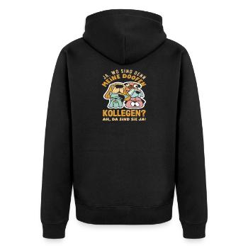 Meine doofen Kollegen Da sind sie ja Büro Arbeit - Unisex Premium Bio Zip Hoodie - Schwarz - Hinten - Nico (187cm)