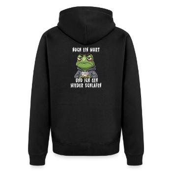 Genervter Frosch Kaffee Müdigkeit - Unisex Premium Bio Zip Hoodie - Schwarz - Hinten - Nico (187cm)