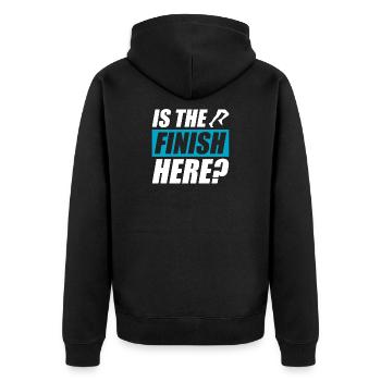 Is the finish here? funny running jogging runner - Unisex Premium Organic Zip Hoodie - black - Back - Nico (187cm)