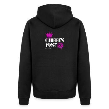 Chefin Edition 1987 – 38. Geburtstag Spruch - Unisex Premium Bio Zip Hoodie - Schwarz - Hinten - Nico (187cm)