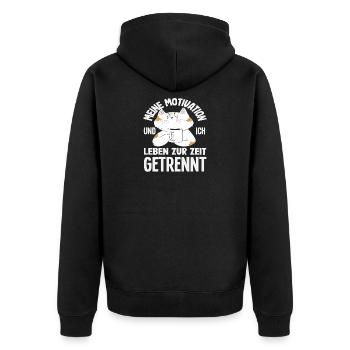 Lustiges Katze Keine Motivation Spruch - Unisex Premium Bio Zip Hoodie - Schwarz - Hinten - Nico (187cm)