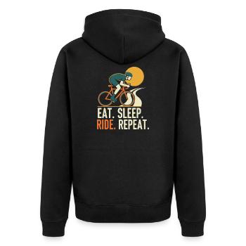 Reiten. Essen. Schlafen. Wiederholen. - Unisex Premium Bio Zip Hoodie - Schwarz - Hinten - Nico (187cm)