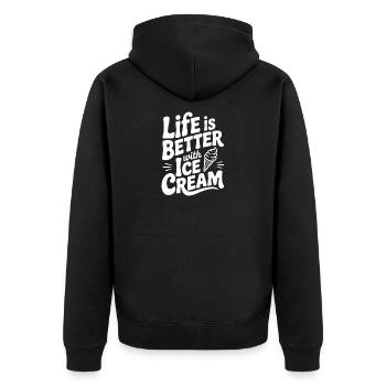 Das Leben ist besser mit Sahne - Unisex Premium Bio Zip Hoodie - Schwarz - Hinten - Nico (187cm)