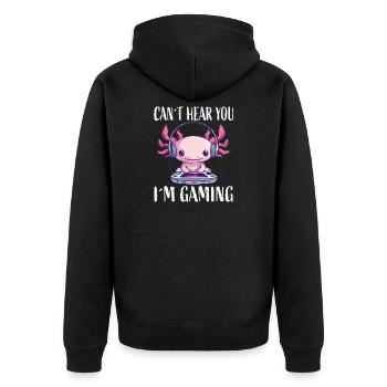 Can't Hear You Ich Bin Gaming - Unisex Premium Bio Zip Hoodie - Schwarz - Hinten - Nico (187cm)