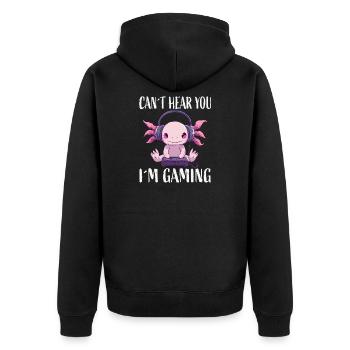 Gaming Axolotl with Headphones - Unisex Premium Organic Zip Hoodie - black - Back - Nico (187cm)