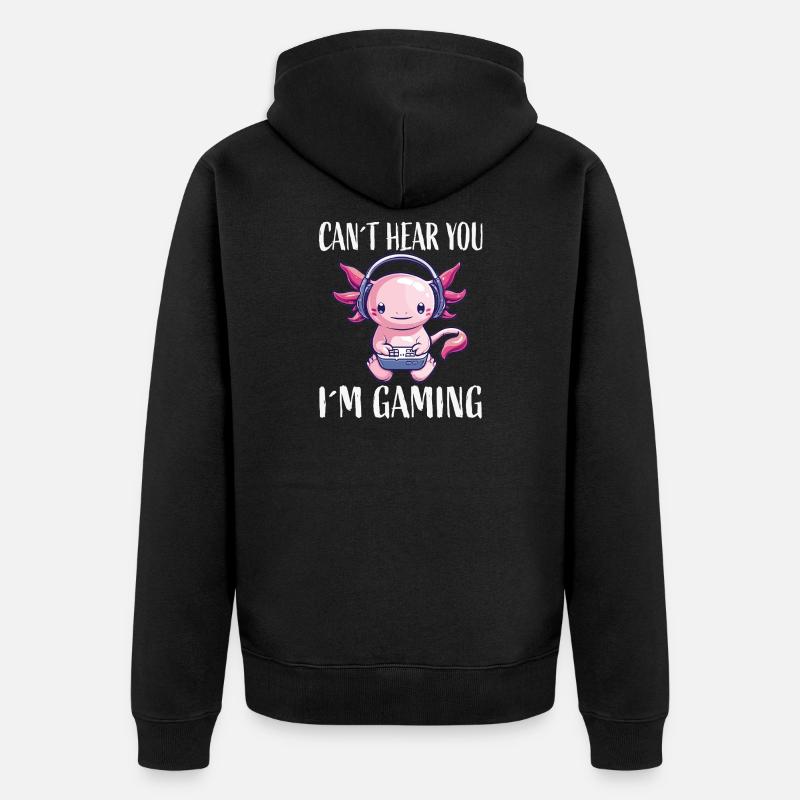 Gaming Axolotl mit Kopfhörer - Unisex Premium Bio Zip Hoodie - Schwarz
