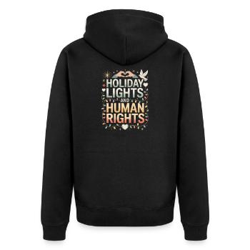 Feiertagslichter und Menschenrechte - Unisex Premium Bio Zip Hoodie - Schwarz - Hinten - Nico (187cm)