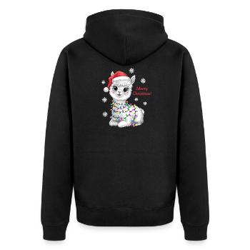 Alpaka Weihnachten Weihnachtspullover lustig süß - Unisex Premium Bio Zip Hoodie - Schwarz - Hinten - Nico (187cm)