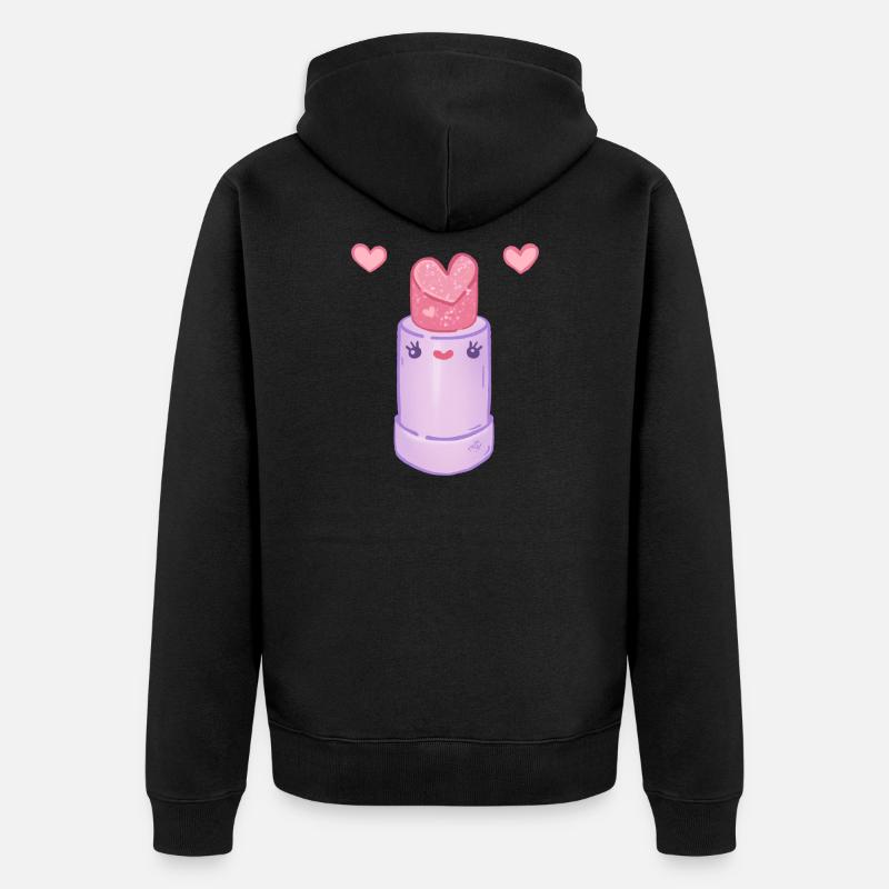 Rouge à lèvres rose cœur kawaii - Veste à capuche bio Premium Unisexe - noir