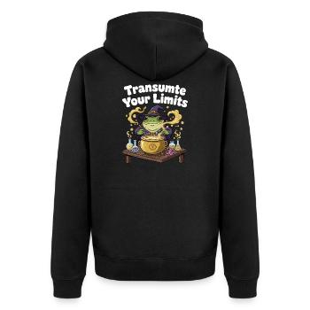 Transmute Borders – Frog Spell - Unisex Premium Organic Zip Hoodie - black - Back - Nico (187cm)