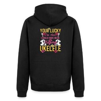 Hawaiian Ukulele Uke You're Lucky - Unisex Premium Bio Zip Hoodie - Schwarz - Hinten - Nico (187cm)