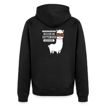 September Geburtstag Alpaka Spruch Lustig - Unisex Premium Bio Zip Hoodie - Schwarz - Hinten - Nico (187cm)