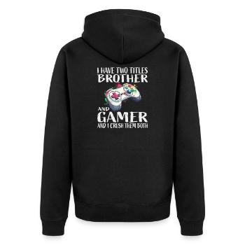 Bruder Gamer - Unisex Premium Bio Zip Hoodie - Schwarz - Hinten - Nico (187cm)