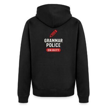 Grammar Oxford Comma Language Rules - Unisex Premium Organic Zip Hoodie - black - Back - Nico (187cm)