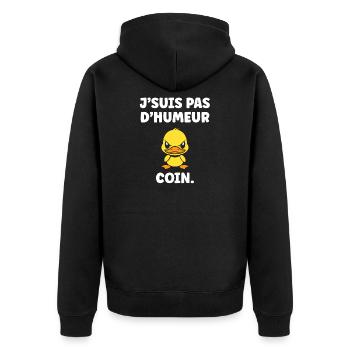 ICH BIN NICHT IN STIMMUNG - Unisex Premium Bio Zip Hoodie - Schwarz - Hinten - Nico (187cm)