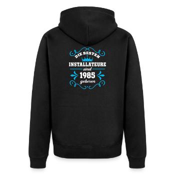 Anniversaire du plombier Né en 1985 Collègue né - Veste à capuche bio Premium Unisexe - noir - Dos - Nico (187cm)