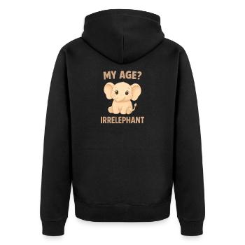 Elefanten Humor – My Age Irrelephant - Unisex Premium Bio Zip Hoodie - Schwarz - Hinten - Nico (187cm)