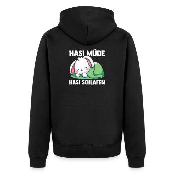 Shlafshirt Hase Hasi Müde Hasi Schlafen - Unisex Premium Bio Zip Hoodie - Schwarz - Hinten - Nico (187cm)