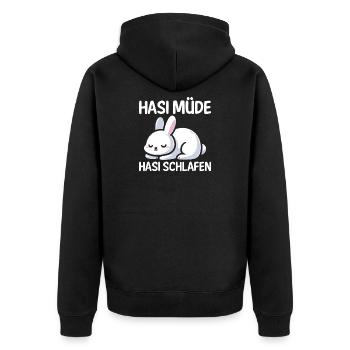 Shlafshirt Hase Hasi Müde Hasi Schlafen - Unisex Premium Bio Zip Hoodie - Schwarz - Hinten - Nico (187cm)