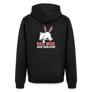 Shlafshirt Hase Hasi Müde Hasi Schlafen - Unisex Premium Bio Zip Hoodie - Schwarz - Hinten - Nico (187cm)
