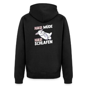 Shlafshirt Hase Hasi Müde Hasi Schlafen - Unisex Premium Bio Zip Hoodie - Schwarz - Hinten - Nico (187cm)