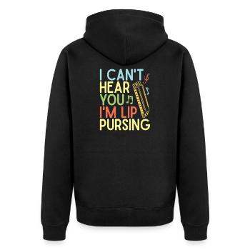 Funny Harmonica Player Lip Pursing Harmonica - Unisex Premium Bio Zip Hoodie - Schwarz - Hinten - Nico (187cm)