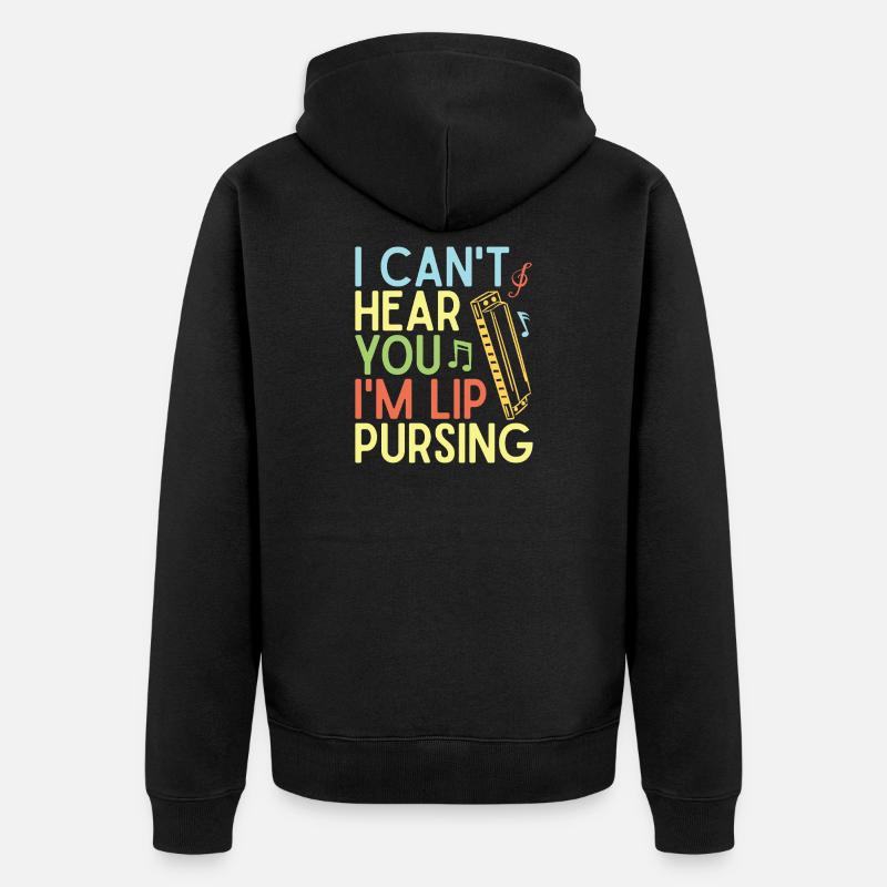 Funny Harmonica Player Lip Pursing Harmonica - Unisex Premium Bio Zip Hoodie - Schwarz