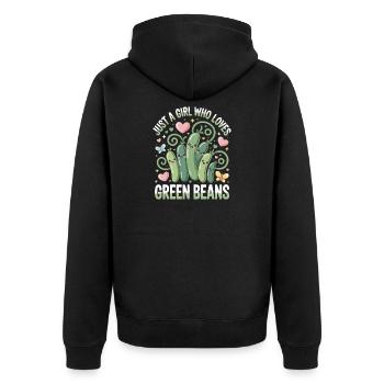 Nur ein Mädchen liebt grüne Bohnen - Unisex Premium Bio Zip Hoodie - Schwarz - Hinten - Nico (187cm)