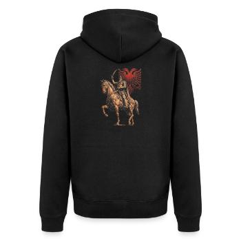 Albanischer Skanderbeg Kosovo Designs für Albaner - Unisex Premium Bio Zip Hoodie - Schwarz - Hinten - Nico (187cm)