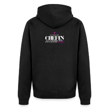 Chefin entscheidet besser Spruch - Unisex Premium Bio Zip Hoodie - Schwarz - Hinten - Nico (187cm)