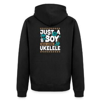 Hawaiian Ukulele Uke Boy Just A - Unisex Premium Bio Zip Hoodie - Schwarz - Hinten - Nico (187cm)
