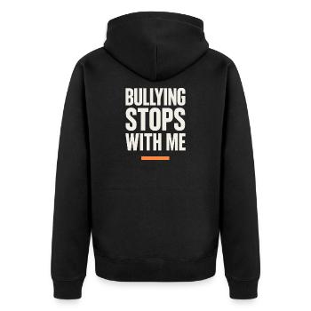 Anti-mobbing-freundlichkeit, Stehen Sie - Unisex Premium Bio Zip Hoodie - Schwarz - Hinten - Nico (187cm)