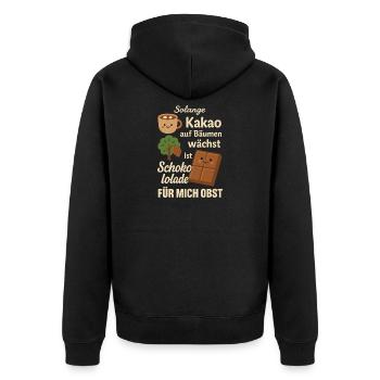 Chocolate is Fruit – Funny Cocoa Motif - Unisex Premium Organic Zip Hoodie - black - Back - Nico (187cm)