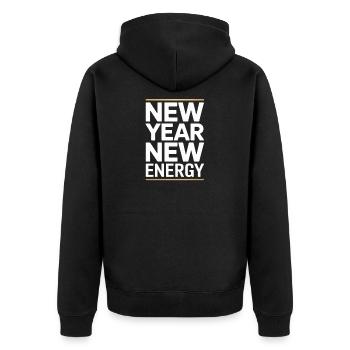 Neujahr: Neue Energie-Typografie - Unisex Premium Bio Zip Hoodie - Schwarz - Hinten - Nico (187cm)