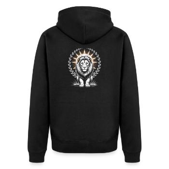 Majestic lion with laurel and sun wreath - Unisex Premium Organic Zip Hoodie - black - Back - Nico (187cm)