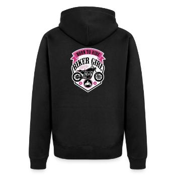 Biker Girl Motorcycle Shield - Unisex Premium Bio Zip Hoodie - Schwarz - Hinten - Nico (187cm)