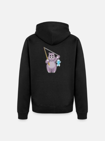 Hippopotamus Angler Fish Fishing - Unisex Premium Organic Zip Hoodie - black