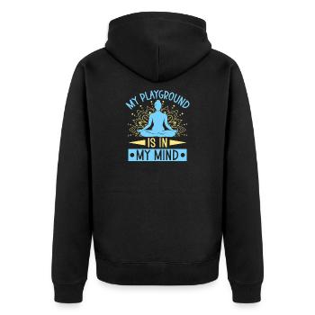 Yoga Playground In My Mind Funny Yoga - Unisex Premium Bio Zip Hoodie - Schwarz - Hinten - Nico (187cm)